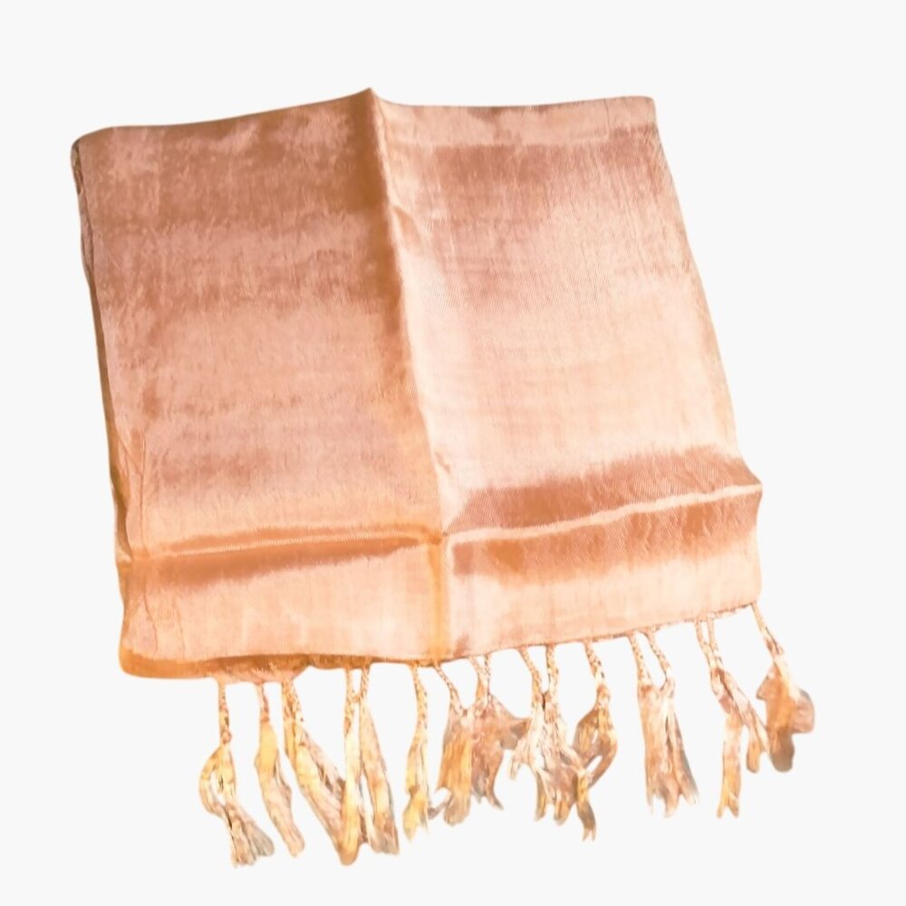 orange Scarf Fringe peach lightweight Women Hand Spun Cotton